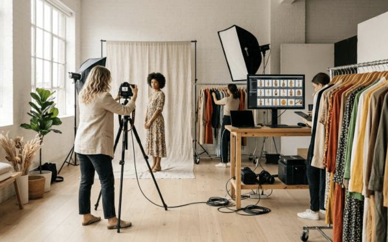 A creator being photographed on a professional studio set